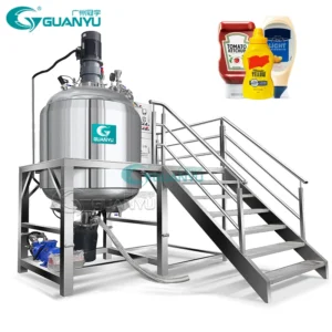 mixing tank with stirrer 500l 1000l Mayonnaise Tomato Ketchup Cream Cheese Making Vacuum Emulsifying Machine Emulsifier Cosmetic Lotion Cream Mixer