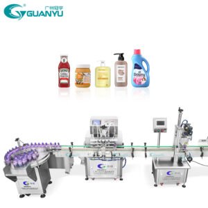 Guanyu Automatic Shampoo liquid soap piston filler full automatic liquid bottle filling capping and labeling machine for sale